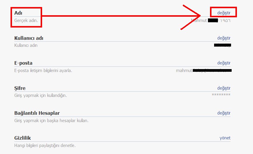 Facebook ad soyad değiştirme