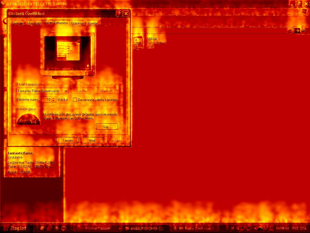 Windows xp Alevli ekran koruyucu