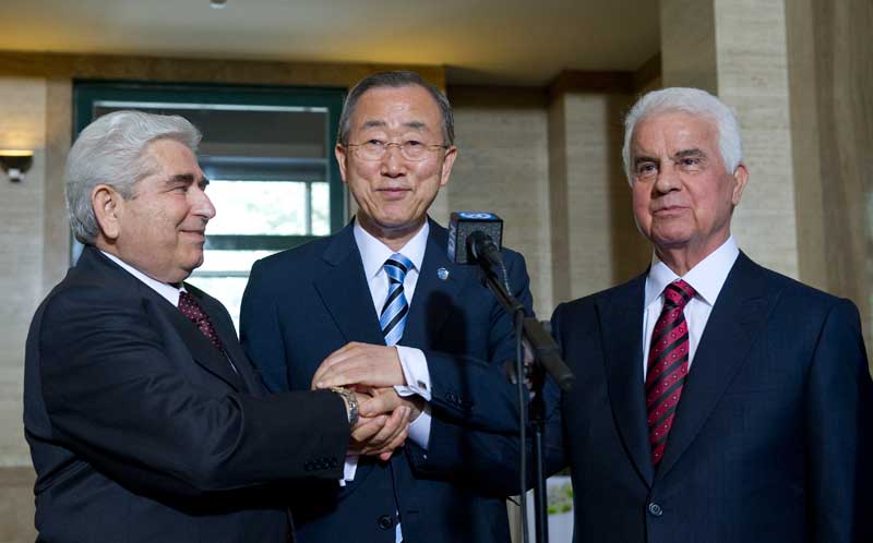 EROGLU and CHRISTOPHIAS HOLDING HAND WITH BAN KI MOON